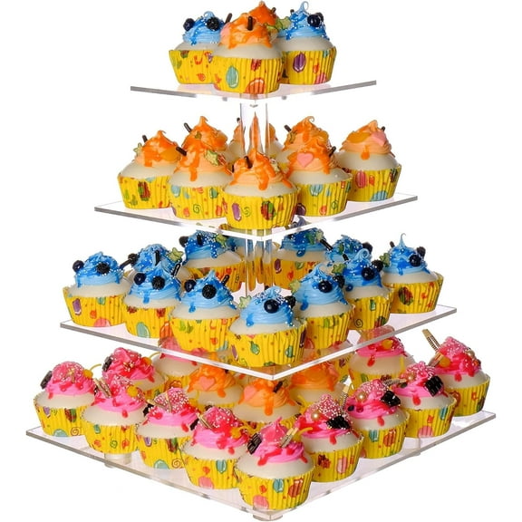 Cupcake Stand, 4 Tier Cupcake Stand for 50 Cupcakes, Square Tiered Cupcake Tower, Clear Acrylic Cupcake Holder, Dessert Stands for Party, Wedding, Birthday, Baby Shower, Halloween