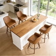 thumbnail image 3 of WOOW DEPOT 25" Swivel Bar Stools Large Seat Set of 1, Upholstered PU Leather w/ High-Back & Arm & Rubberwood Legs, Modern Island Counter Barstools Kitchen Pub Chair, 3 of 12
