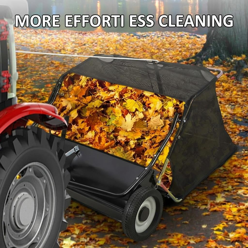 48-Inch ATV Lawn Sweeper, 20 Cubic Feet Easy-Empty Hopper with 4 Nylon Brushes (10-Inch Diameter), Universal Hitch & Non-Slip Wheels, Black