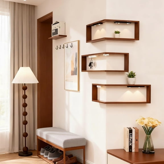 FYHALE 2026 New 3 Tier Corner Shelf Stand, Illuminated Corner Shelves, Tall Display Rack Multipurpose Shelving Unit, Storage Home Decor Organizer Shelves for Bedroom Living Room, Wooden