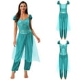 thumbnail image 7 of renvena Women's Arabian Princess Shiny Sequin Belly Dance Halloween with Tulle Jumpsuits Turquoise XL, 7 of 7