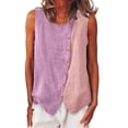 thumbnail image 2 of Women Spring Summer Color Block Cotton Linen Vest Casual Comfortable Top, 2 of 9
