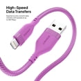 thumbnail image 4 of Powertek Ultra 6ft USB-A to Lightning Cable, Pink, Silicone with PVC Mesh Jacket, Smooth Data Transfer, MFi Certified Charging Cable, 4 of 6