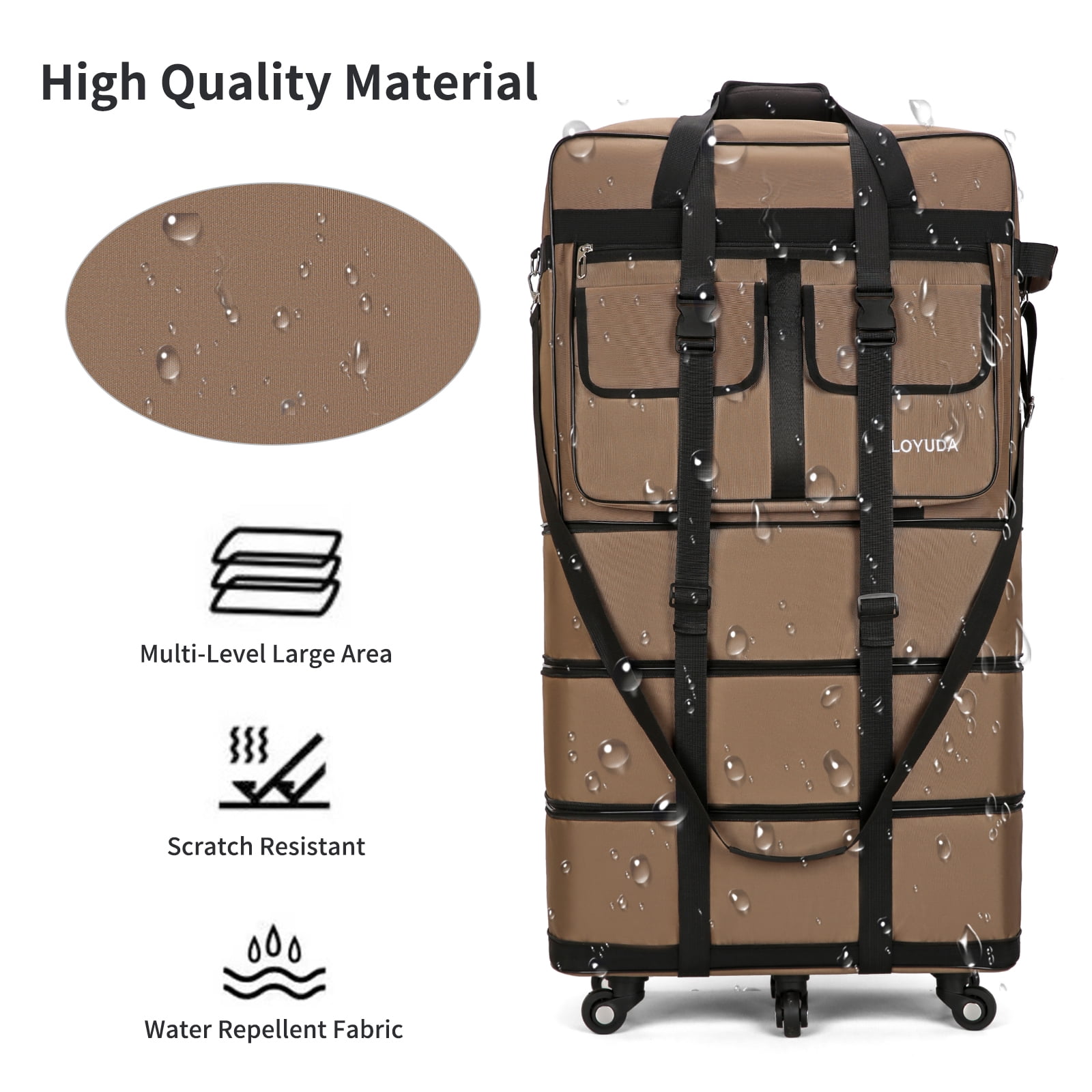 Gloyuda 130L rolling bag, 40 inch Duffle bag with wheels, Rolling tote bags with wheels, Collapsible Luggage, travel bag with wheels and handle, roller bag with 2 Fixing Straps and 1 Shoulder Strap