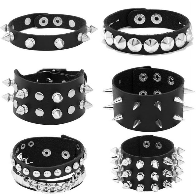 Piezas Pulsera Punk de Cuero con Tachuelas para Hombres, Mujeres, Pulsera con Tachuelas de los Años 80, Pulsera Gótica Punk Rock, Pulsera con Tachuelas, Metal Unisex, para Accesorios de Fiesta de Hall