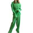 thumbnail image 4 of VISgogo Mujeres Manga Larga Tops + Pantalones, Color Sólido Estilo Casual Versión Suelta Ropa De Primavera VISgogo moda, 4 of 6