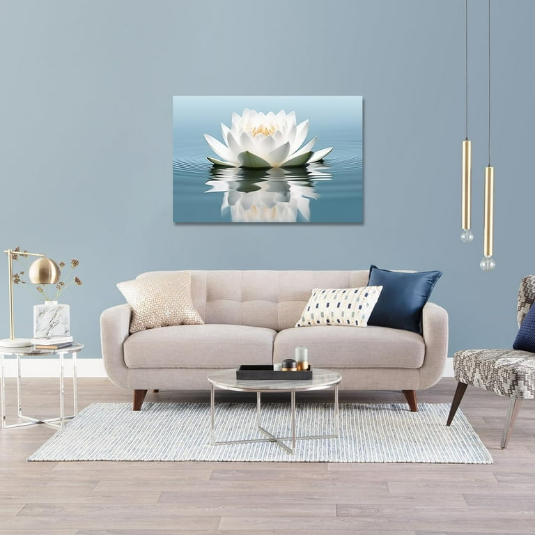 Zen Yoga Canvas Print - Spa Stones & Waterlily Sunset Meditation Wall Art 16x12 Inches