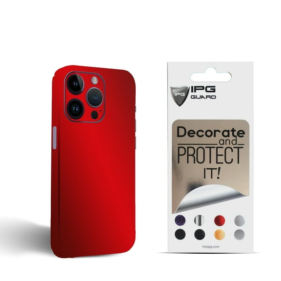 IPG Compatible with iPhone 14 Pro Decorative Carbon Fiber Vinyl Back and Sides Full Protection Anti Scratch Skin Guard - 3D Surface - Bubble -Free Easy to Install for 14 Pro (Red Pearl)