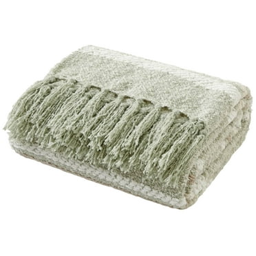 Beautiful Sage Green Cozy Chenille Throw by Drew Barrymore for Adults, 50" x 60"