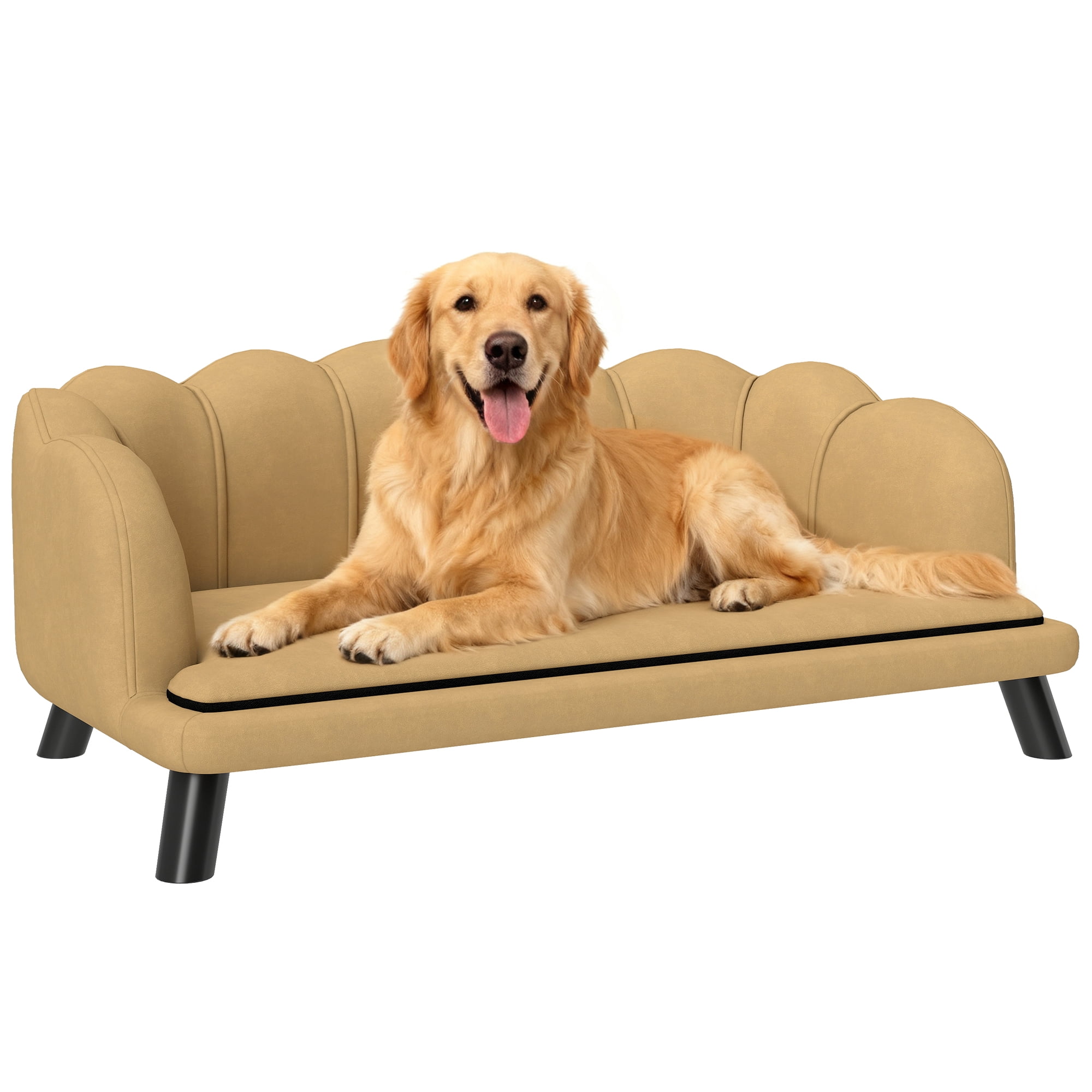 PawHut Pearl Design Pet Sofa for Medium and Large Sized Dogs, Pet Bed with Cushion and Solid Wood Legs, Coffee