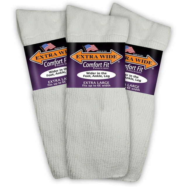 Extra Wide Comfort Fit Athletic Crew (Mid-Calf) Socks (3 Pairs) for Men ...