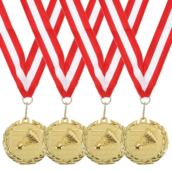 Uxcell 2 Inch Badminton Medals Gold Award Medals with Neck Ribbon for Team Sports Games Party Favors 4 Pieces