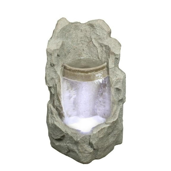 24.5" LED Lighted Brown Raised Stone Basin Spring Outdoor Garden Water Fountain