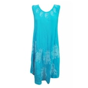 Mogul Womens Sleeveless Tank Dress Blue Mirror Work Summer Casual Beach Cover Up Dresses