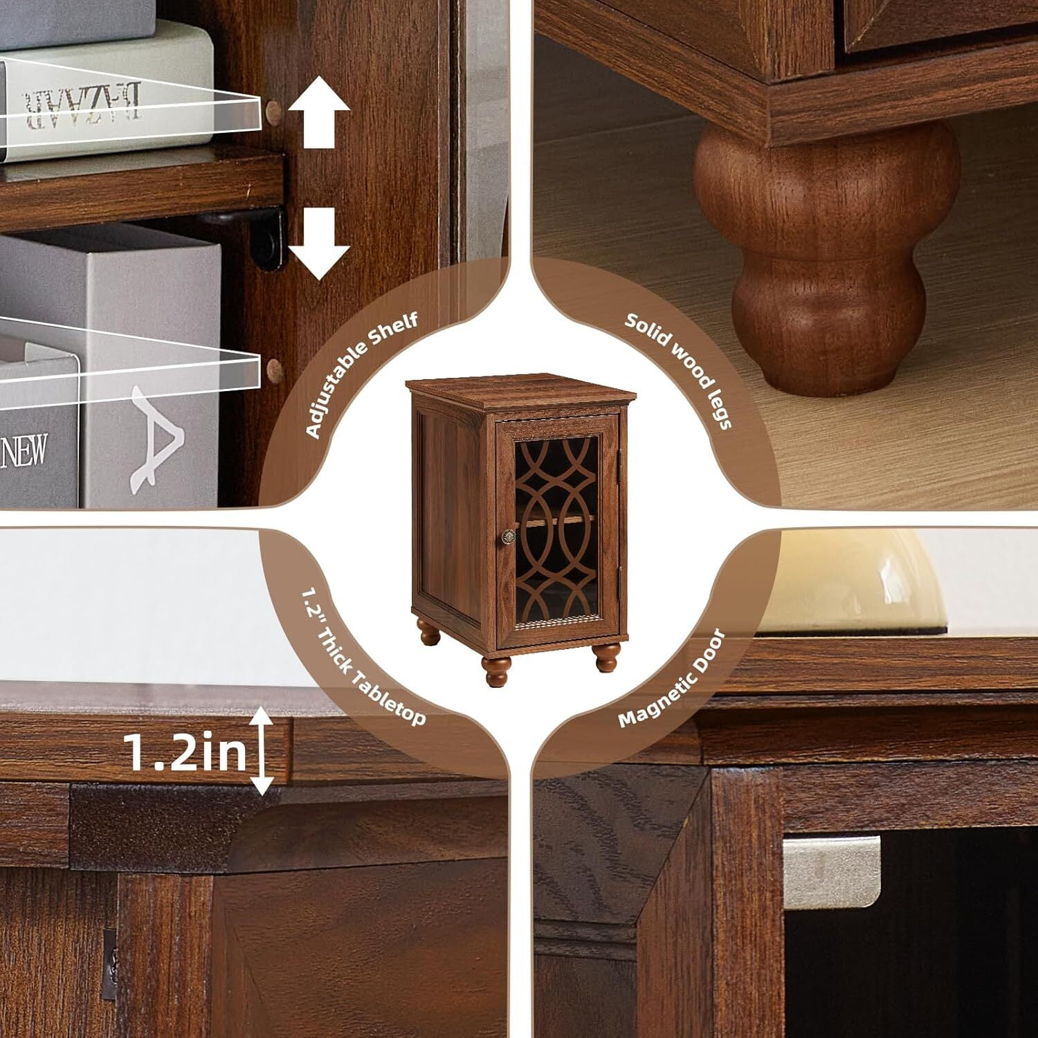 Joaxswe Narrow Nightstands, Farmhouse End Table Bedside Table with Drawer for Bedroom, Living Room, Home Office - Brown