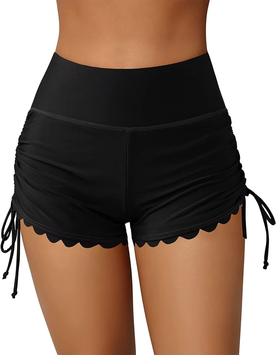 Charmo Women Scalloped Swim Shorts Drawstring Board Shorts Swimsuit ...