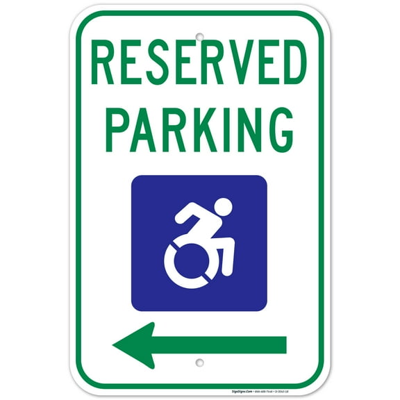 New York Handicap Parking Sign, Reserved Parking Accessible Symbol With Left Arrow Sign, 12x18 Aluminum