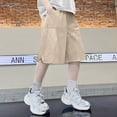 thumbnail image 2 of Wdgfv Boys Cargo Shorts Knee Length Wide Leg Bermuda Shorts Loose Casual Solid Elastic Waist Long Short Pants with Pockets 7-8 Years, 2 of 5