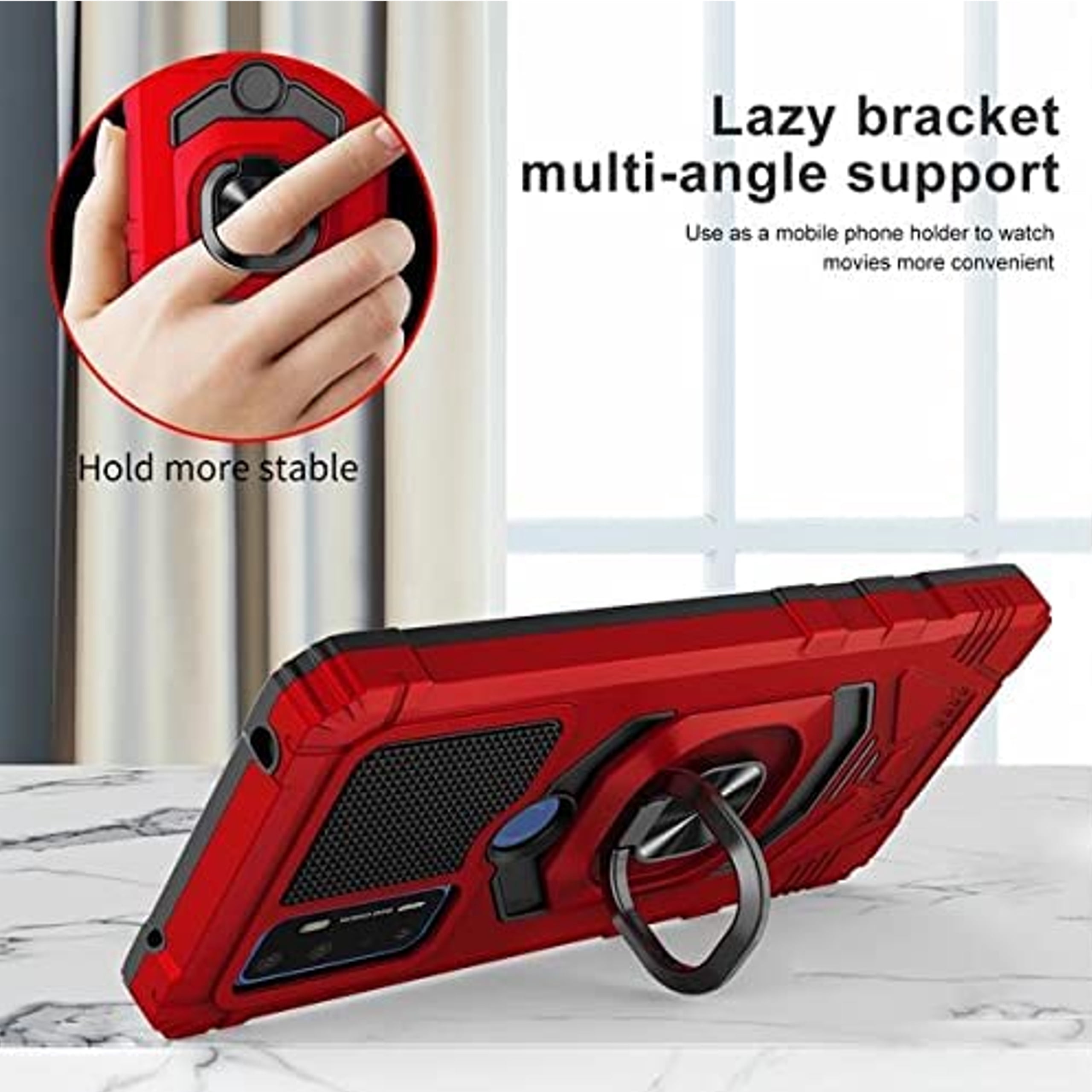 Xpression Phone Case For TCL K24 /TCL K23 Hybrid Magnetic Car Mount Ring Kickstand Stand Holder Full-Body Armor Protective [Military Grade] Cover, Red