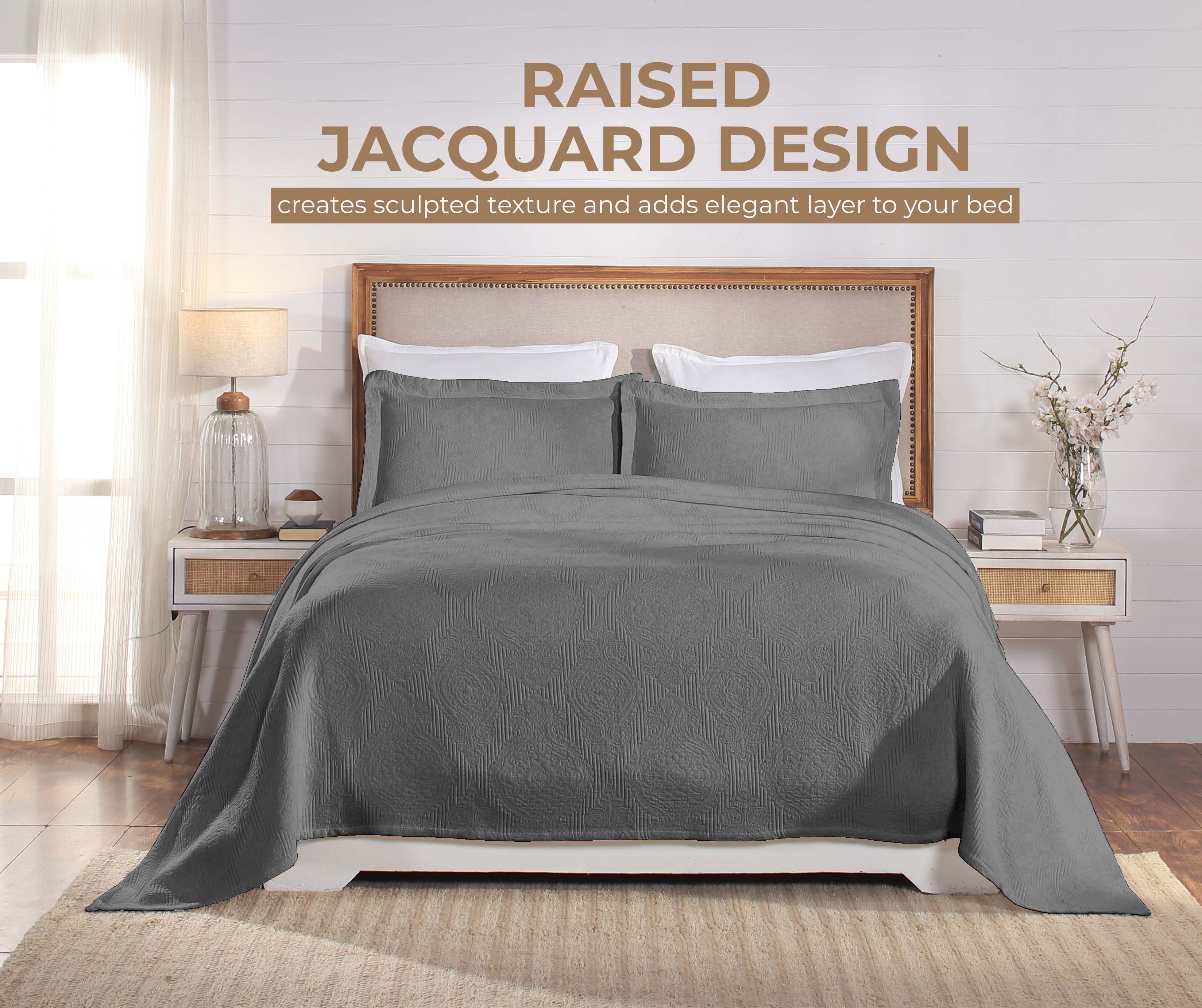 Superior 3-Piece Victory Cotton Matelasse Grey Bedspread Set, King