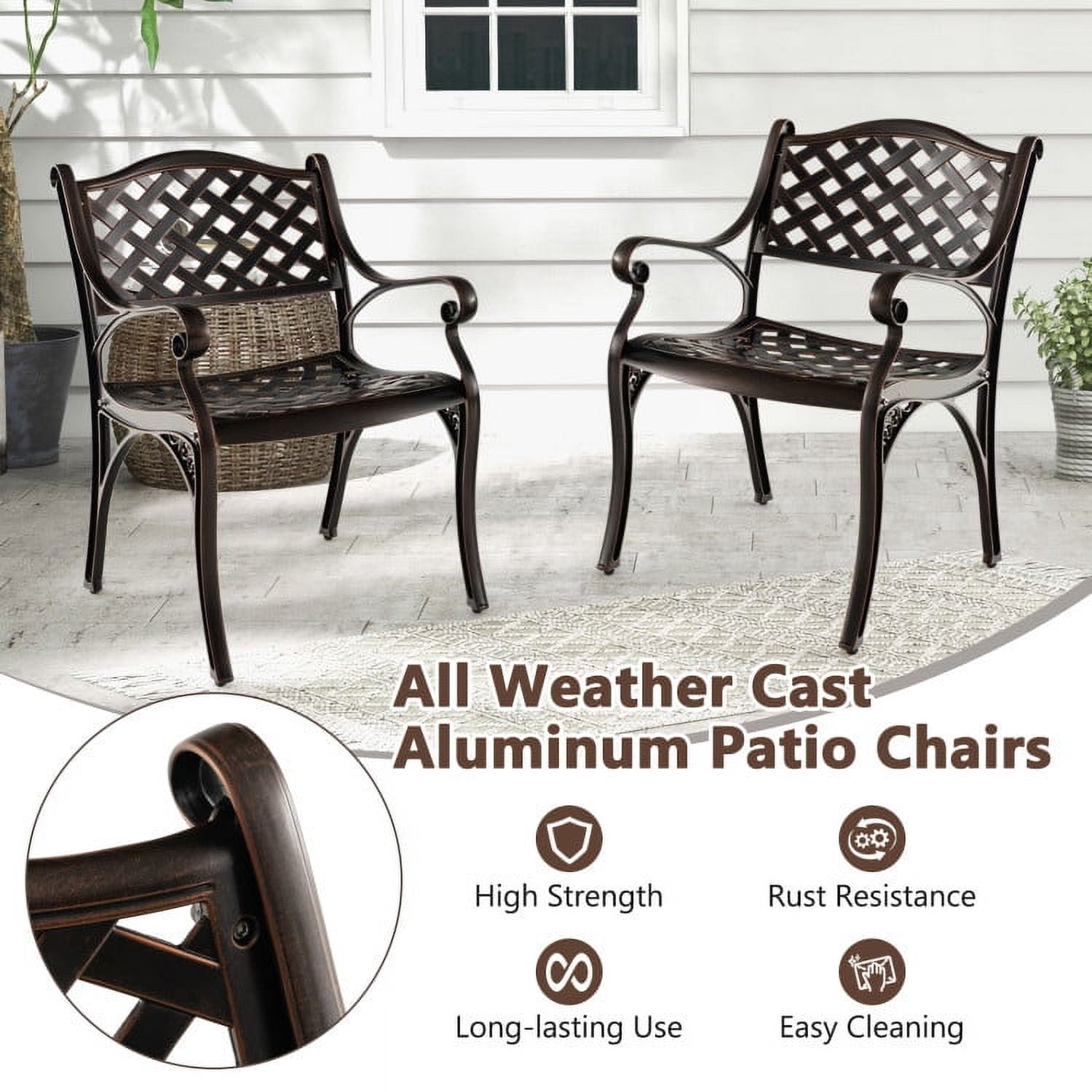 Aimee Lii Cast Aluminum Patio Chairs Set of 2 Dining Chairs with Armrests Diamond Pattern, Outdoor Patio Furniture, Bronze Aimee Lii Cast Aluminum Patio Chairs Set of 2 Dining Chairs with Armrests Diamond Pattern, Outdoor Patio Furniture, Bronze