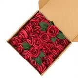 Artificial Flowers Roses, 50pcs Blush Real Looking Dark Red Fake Roses ...