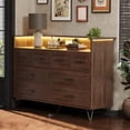 thumbnail image 6 of 8 Drawer Dresser with Charging Station and LED Lights,Modern Wood Vintage Chest of with Wide Drawers and Metal Handles for Living Room,Entryway,Hallway,Dark Brown, 6 of 8