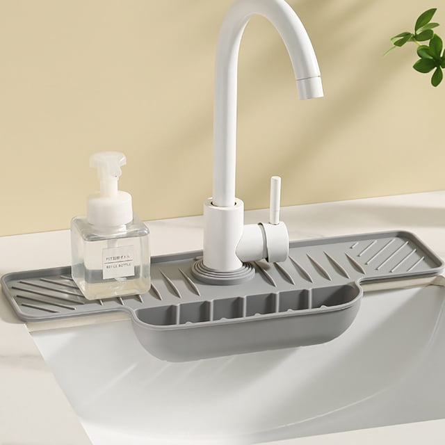 Non Slip Sink Pad With Storage Pocket - Water Absorbing Faucet Mat For Kitchen And Bathroom Sinks
