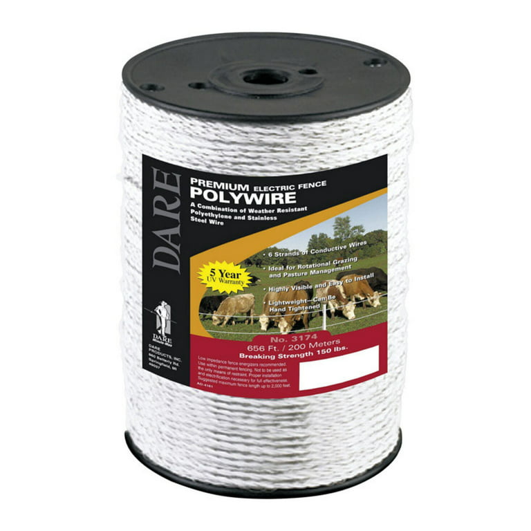 Dare Products 3174 Electric Fence Wire, White, 656-Ft.