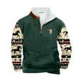 thumbnail image 2 of PNTUTB Men's Fleece Stand-up Collar Quarter Zip Casual Retro Ethnic Print Warm Pullover Sweatshirts with Pocket, 2 of 5