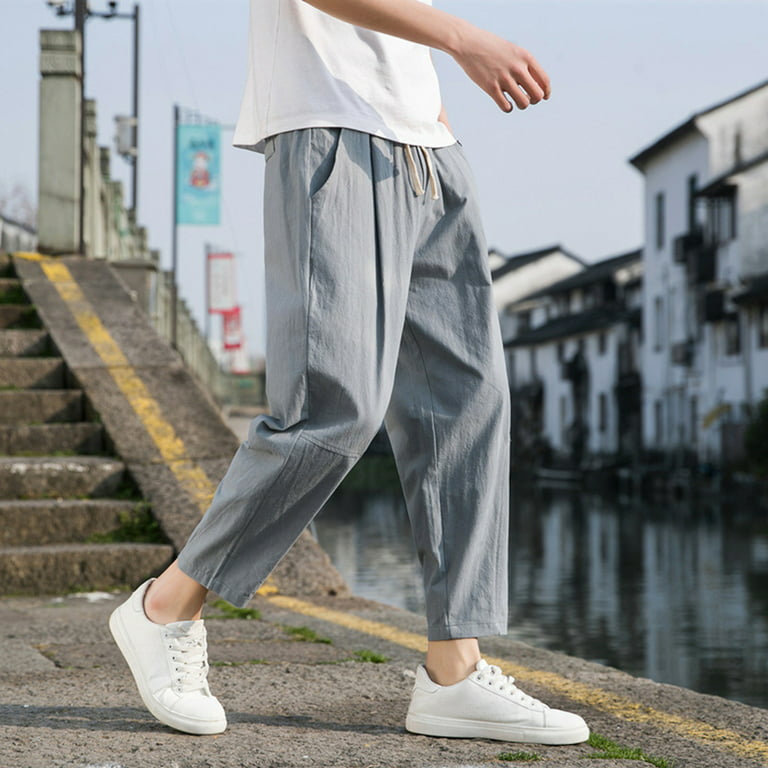 LEEy-world Pants for Men Mens Spring and Summer Casual Pants Mens Wild  Cotton and Loose Pants Korean Version Of The Trend Big and Tall (GY2, 2XL)