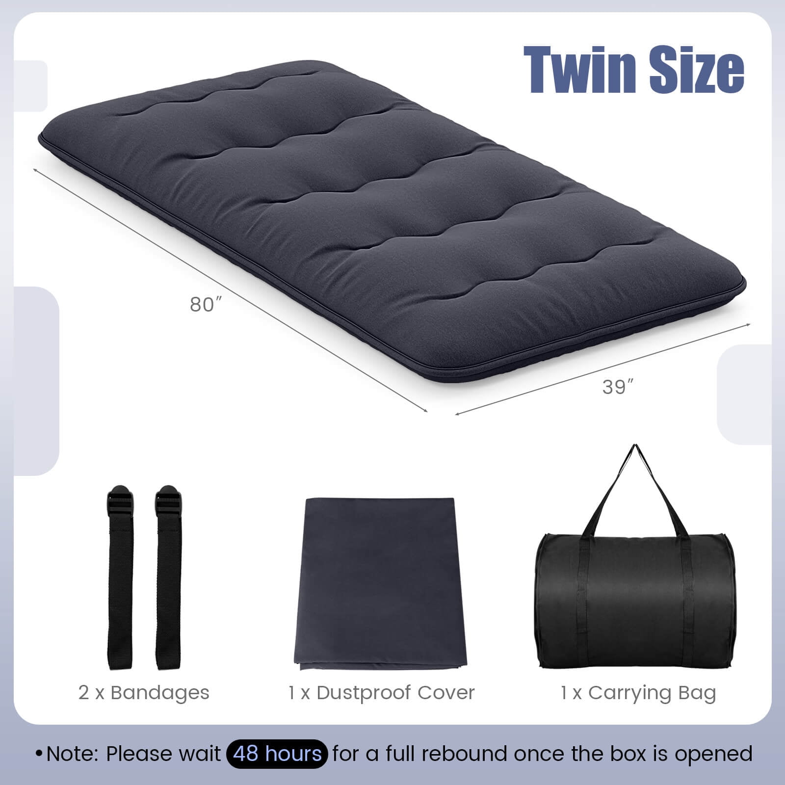 Costway Twin Futon Mattress Japanese Floor Sleeping Pad Washable Cover Carry Bag Black