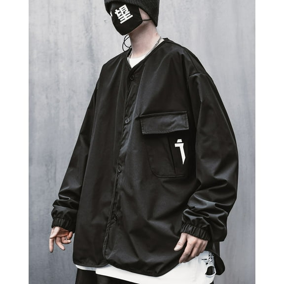 Niepce Inc Japanese Streetwear Black Graphic Button Up Men's Long Sleeve Shirt