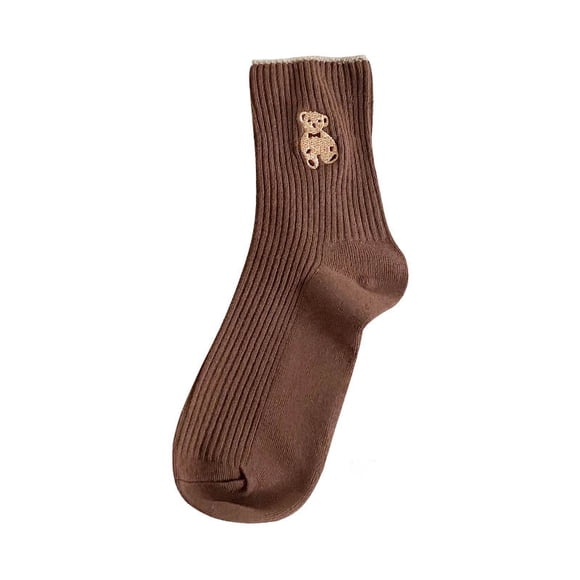 6 Pairs of Tube Socks, Teddy Bear Socks, New Style Of Japanese College Style In Autumn, Korean Ins Trendy All-Match Female Dark Brown
