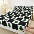 thumbnail image 3 of Feelyou Cartoon Xmas Tree Twin Sheet Sets for Kid, Merry Christmas Twin Fitted Sheet, Black White Plaid Buffalo Flat Sheet, Super Cozy Room Decor, 3-Piece, 3 of 7