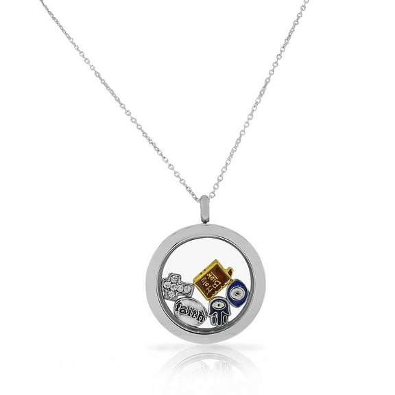 EDFORCE Stainless Steel Silver-Tone Faith Religious Locket Pendant Necklace - Charms Included
