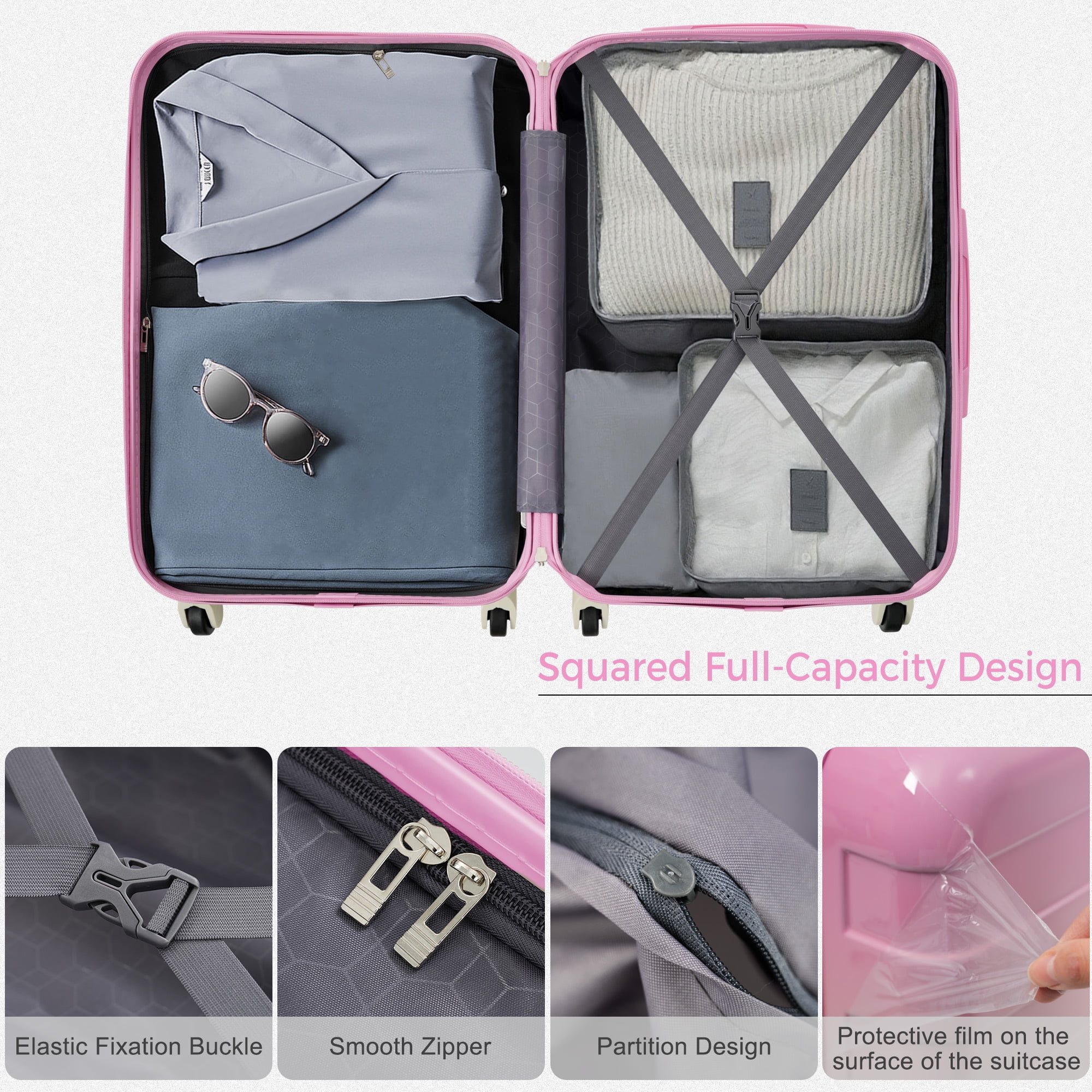 Euroco 3 Piece Luggage Sets,ABS Hardside Suitcase Set with TSA Lock and Spinner Wheels,Lightweight Travel Luggage set (20"/24"/28") for Men Women