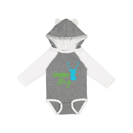 

Inktastic Birthday Boy Deer Head Antlers - Blue Green Gift Baby Boy Long Sleeve Bodysuit
