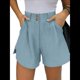 thumbnail image 2 of Pantalones Cortos de Trabajo Informales para Mujer, de Verano 2025, con Cintura Alta Elástica, Plisados, Aberturas Laterales y Bolsillos. Azul L, 2 of 9