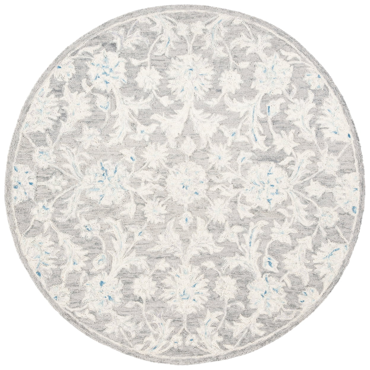 SAFAVIEH Micro-Loop Carl Floral Overdyed Wool Runner Rug, Grey/Ivory, 2'3" x 7'