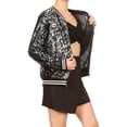 thumbnail image 4 of Anna-Kaci Womens Sequin Long Sleeve Front Zip Jacket with Ribbed Cuffs Small Black With White Stripe, 4 of 6