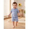 thumbnail image 4 of Cenuakty Toddler Baby Boy Summer Knit Outfits Hollowed Short Sleeve Button-up Shirt and Shorts 2 Piece Set, 4 of 9