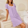 thumbnail image 4 of Purcolt Nightgowns for Women Cute Lace Trim Short Sleeve Sleepshirt Ruffle Hem Button Down Nightshirt Soft Pajamas Dress Casual Sleepwear with Pockets, 4 of 7