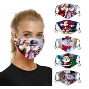 5PC Christmas Print Face Mask for Women Men, Breathable Washable Adjustable Ear Hook, Equivalent to Reusable Cool Balaclavas