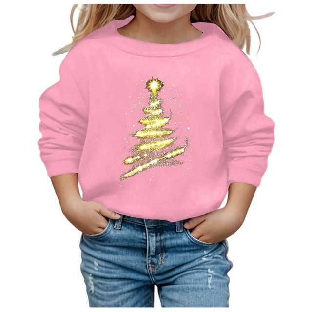 PMVFHDE Chandails à Capuchon et Chandails pour Filles - Chandail Décontracté à Manches Longues à Col Rond avec Imprimé de Noël pour Filles - pour la Saison d'Automne et d'Hiver