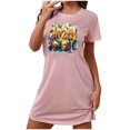 thumbnail image 1 of Camisón corto con estampado informal HAPPY YEAR para mujer, falda de dormir corta grande con cuello redondo y manga corta estampada en el pecho., 1 of 2