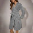 thumbnail image 3 of APEXFWDT Women's Fuzzy Bathrobe Long Sleeve Lightweight Shawl Collar Robe Knee-Length Warm Winter HouseCoat with Pockets,XXL,Gray, 3 of 5
