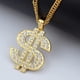 thumbnail image 2 of Cadena Chapada En Oro Con Colgante De Cristal Con El Símbolo Del Dólar. Collar Con Charm De Cadena Hip Hop Para Hombre., 2 of 6