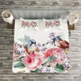 thumbnail image 3 of Ambesonne Flowers Quilted Bedspread Set 3 Pcs, Vintage Roses Birds, Queen Size, Coral and Reseda Green, 3 of 3