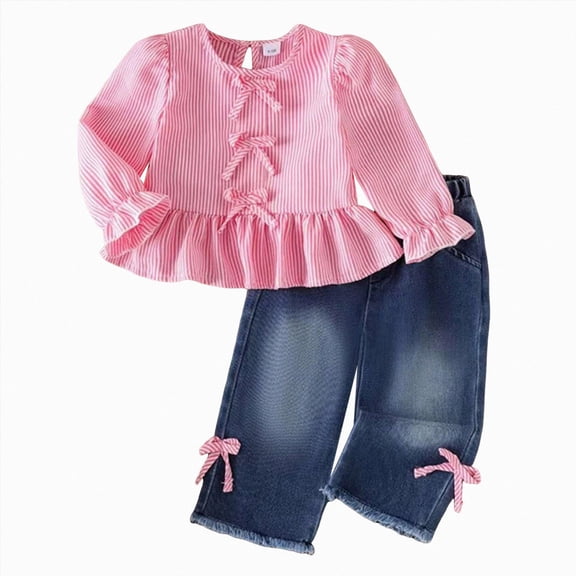 yboeqw Toddler Girl Clothes Girls Fall Outfits Kids Clothing Long Sleeves Ruffle Hems Top Pant 2Pcs Set,Size 12-18 Months